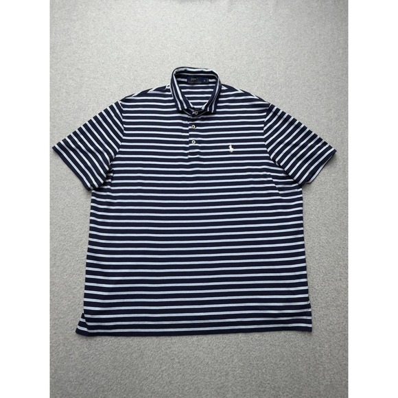 Polo Ralph Lauren Polo Shirt Mens XL Blue White Stripe Short Sleeve Cotton